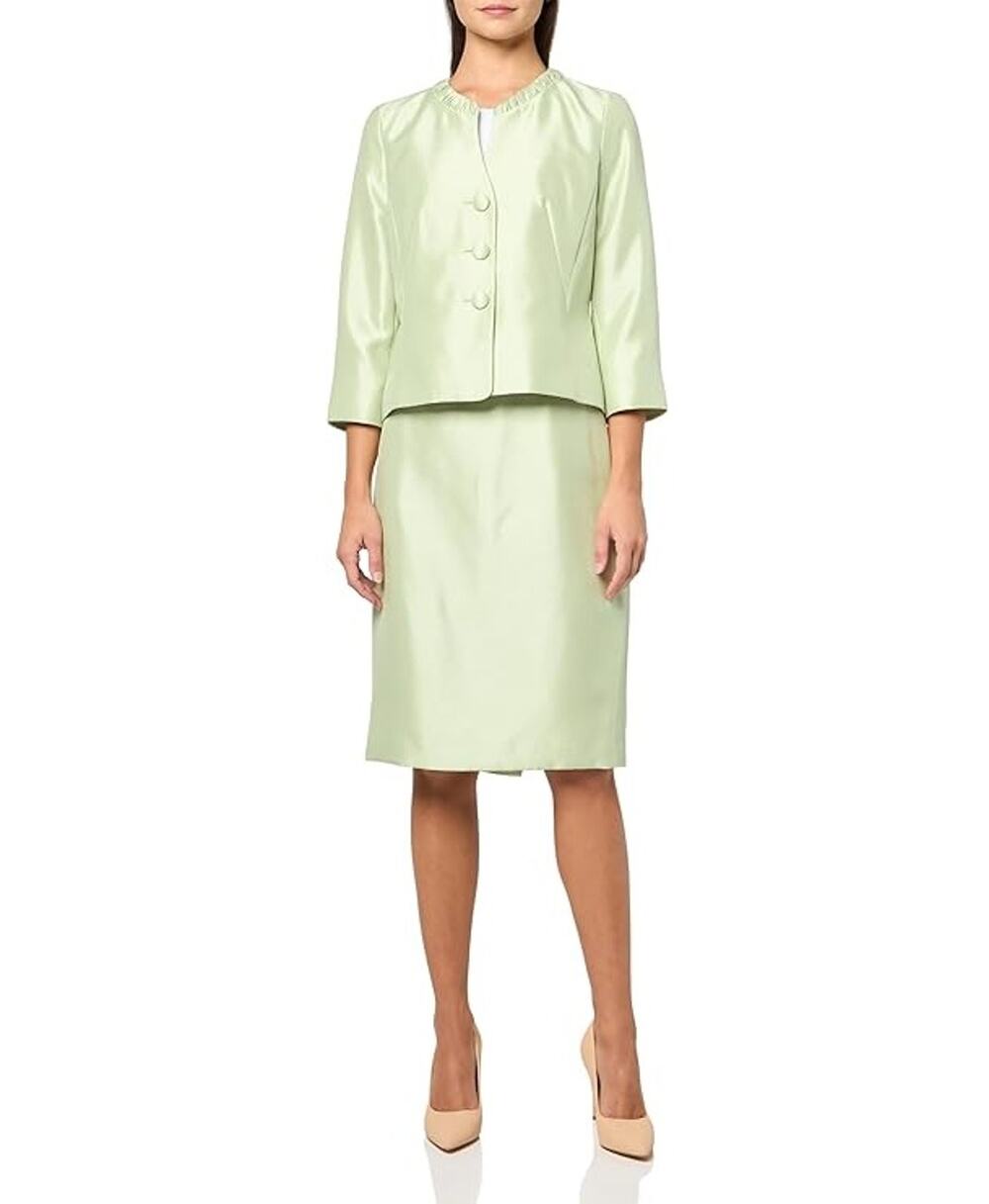 Le Suit Women Celery Green Three-Button 3/4-Sleeve Jacket & Skirt Set Size 12